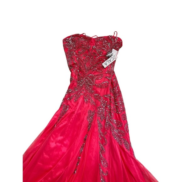 Scala #A13013  Polyester Bodice Hot Pink Beaded Sequin Dress Sz 12 (Strap‎ Flaw) - Picture 2 of 6
